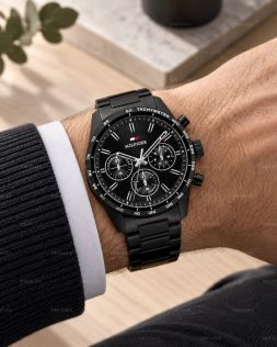 Sort Tommy Hilfiger herreur i stål med sort urskive i 42mm