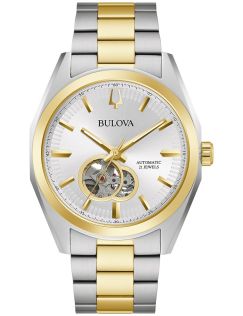 Bulova Surveyor automatisk herre ur med synligt urværk og tofarvet stållænke | 98A284