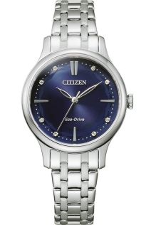 Citizen Eco-Drive dameur i stål | Blå urskive med krystal markører | EM0890-85L
