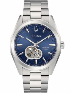 Bulova Surveyor automatisk herre ur med blå urskive og synligt urværk | 96A275