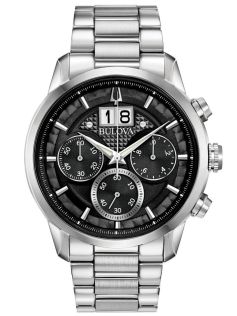 Bulova Sutton chronograph herre ur med sort struktureret urskive og stållænke | 96B319