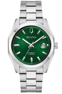 Elegant automatisk herreur fra Bulova med grøn urskive og stållænke - Surveyor Collection | 96B429