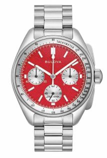 Limited edition chronograf fra Bulova med rød urskive og ekstra læderrem - Lunar Pilot Blood Moon | 96K115