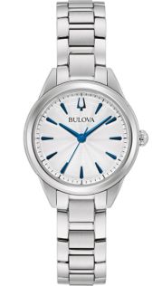 Bulova Sutton dameur med sølvhvid urskive og blå timemarkører | 96L285