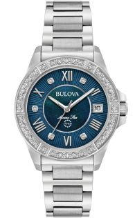 Bulova Marine Star dameur med blå perlemor skive og ægte diamanter | 96R215