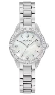 Elegant dameur fra Bulova med perlemorskive og 19 diamanter i rustfrit stål - Sutton Collection | 96R253