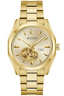 Elegant automatisk herreur fra Bulova med åben urskive og guldtonet finish - Surveyor Collection | 97A182
