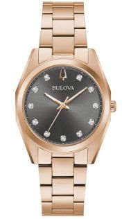 Bulova Surveyor dameur med grå urskive, ægte diamanter og rosegylden stålkasse | 97P156