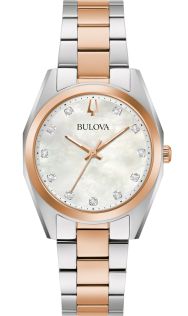 Bulova Surveyor dameur med perlemor skive, diamanter og tofarvet stållænke | 98P207