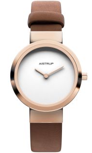 Elegant minimalistisk dameur i rosé finish med hvid urskive og eksklusiv brun læderrem designet til den sofistikerede kvinde | AIW7609
