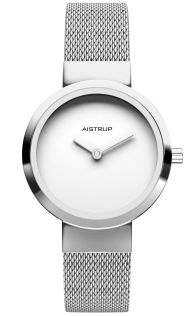 Klassisk minimalistisk dameur med hvid urskive og rustfri stål mesh rem i tidløst skandinavisk design | AIW7610
