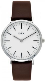 Enkelt og stilrent dameur med brun læderrem - Inex Sølvfarvet Brown Leather