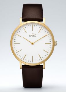 Inex guldfarvet herreur med brun læderrem - Inex Guldfarvet Brown