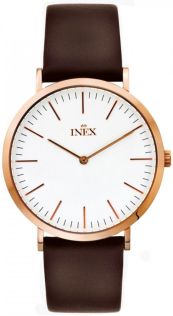 Inex rødguld herreur med brun læderrem - Inex Rosegoldfarvet Brown