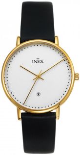 Dansk designet armbåndsur med datoviser - Inex Saphilite Guldfarvet Black Leather A69468D4P