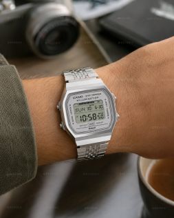 Casio retro digitalur med skridttæller og Bluetooth 38mm