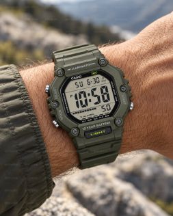 Grønt Casio digitalur til mænd med lang batterilevetid i 49mm