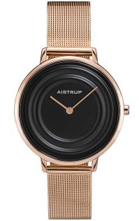 Moderne dameur med sort vandringe effekt og mesh rem i rosé finish fra Aistrup Raindrop kollektionen | AIW7705