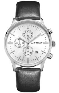 Klassisk herreur med hvid urskive, kronograffunktion og 43mm urkasse i rustfrit stål med sort læderrem | AIW8102