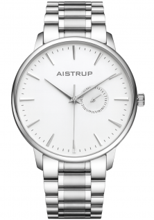 Elegant herreur med hvid urskive, datovisning og rustfri stållænke i minimalistisk design | Aistrup Rounded Elegance AIW8201