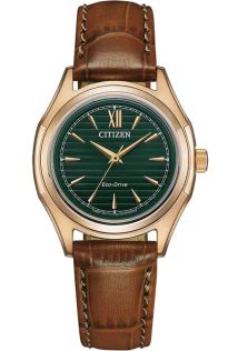 Citizen Eco-Drive dame ur med grøn urskive og læderrem | FE2113-16X