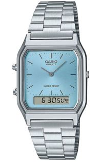 Casio Vintage Dual Display stålur med blå urskive | AQ-230A-2A1MQYES