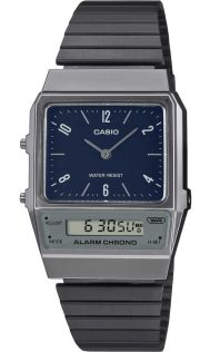 Retro ur med navy grid urskive og ionbelagt rem i dobbelt display design | AQ-800EB-2AEF