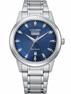Citizen Eco-Drive herreur i stål | Blå solstråle urskive med dag/dato | AW0100-86L