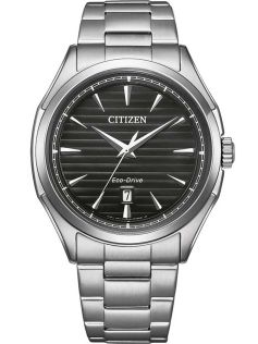 Citizen Eco-Drive herreur i stål med stribet urskive og J810 urværk | AW1750-85E