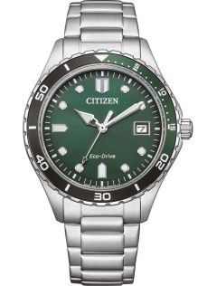 Citizen Eco-Drive unisex ur i stål | Grøn urskive med dykkerbezel | AW1828-80X