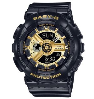 Baby-G dameur med mekanisk geardesign og sort-guldtonede detaljer | BA-110X-1AER