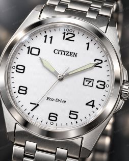 Citizen herreur i stål med hvid urskive, solenergi og safirglas i 41mm