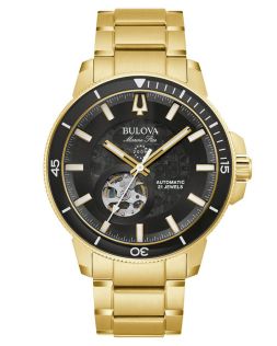 Bulova Marine Star automatisk herre ur med synligt urværk og gylden finish | 97A174
