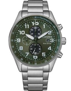 Citizen sportsur med Eco-Drive kronograf og militærgrøn urskive | CA0770-72X