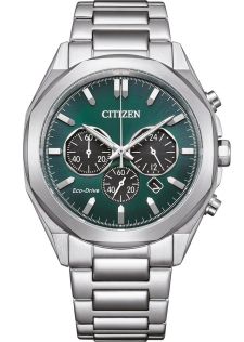 Citizen Eco-Drive kronograf i stål med B620 urværk og grøn urskive | CA4590-81X