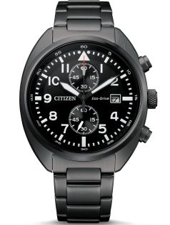 Citizen Eco-drive kronograf i grå IP-stål | Sort militær design med kronograf og 7 måneders gangreserve | CA7047-86E