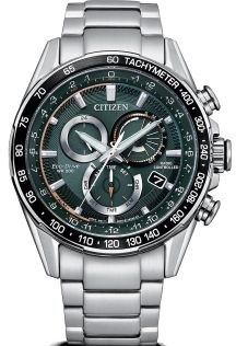 Citizen Eco-Drive radio-styret herreur med grøn urskive | Kronograf og tachymeter | CB5914-89X