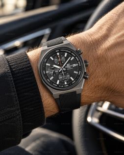 Casio herreur i gunmetal med sort urskive, solenergi, kronograf og safirglas i 38mm