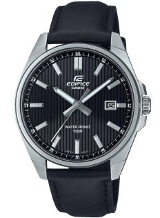 Casio Edifice ur med sort urskive og robust læderrem | EFV-150L-1AVUEF