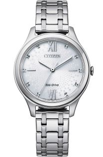 Citizen elegant dameur med Eco-Drive og mønstret urskive i rustfrit stål | EM0500-73A