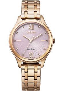Citizen Eco-drive dameur med perlemor skive | Roseguldbelagt elegance med krystal timemarkører og 180 dages gangreserve | EM0503-75X