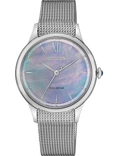Citizen elegant dameur med Eco-Drive og perlemorsskive på meshrem | EM0810-84N