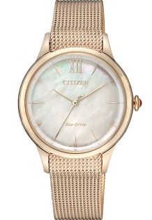 Citizen Eco-Drive dameur med perlemorsskive og mesh lænke | EM0813-86Y