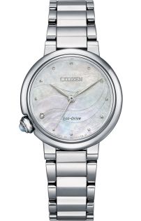 Citizen Eco-drive dameur med diamant og perlemor | Elegant stålur med ædelsten i kronen og seks måneders gangreserve | EM0910-80D