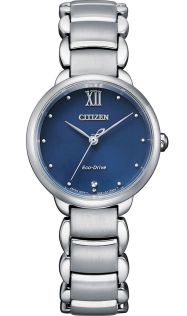 Citizen Eco-Drive dameur med blå urskive og stål lænke | EM0920-86L