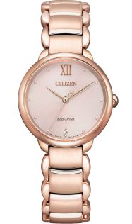 Citizen Eco-Drive dameur i rosé med diamant, romerske tal og safirkrystal | EM0922-81X