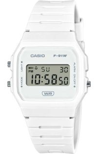 Klassisk Casio F-91W digitalur i hvid med bio-baseret rem | F-91WB-7AEF