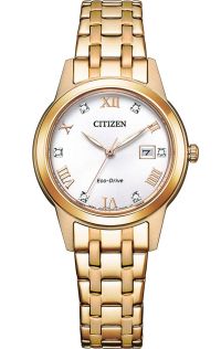 Citizen Eco-Drive dame ur med krystaller og rosegold stållænke | FE1243-83A