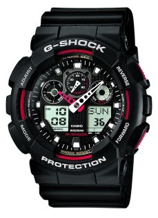 Sort og rød G-Shock med speed timer til sport | GA-100-1A4ER