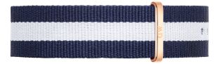 Blå og hvid natorem med rødguld spænde - Wristband Daniel Wellington Glasgow Rose Man 20mm 0304DW